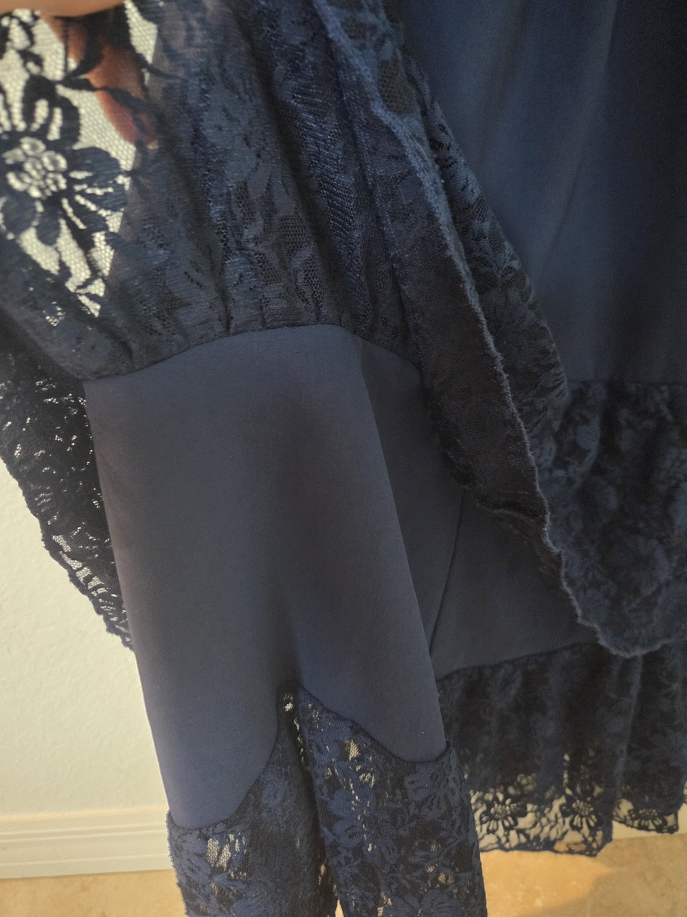Girls XL Navy Blue Lace Overlay Dress Long Sleeve Tiered Ruffle Hem Whimsigoth - Picture 9 of 16